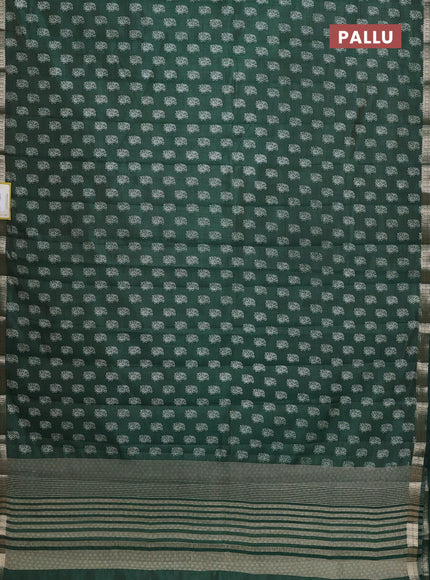 Semi raw silk saree bottle green with allover paisley butta prints and zari woven border