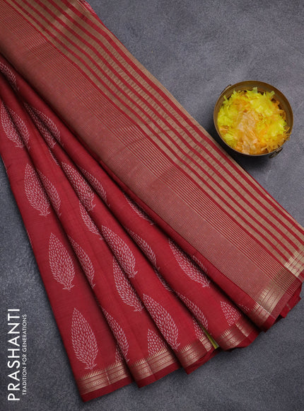 Semi raw silk saree maroon with allover butta prints and zari woven border