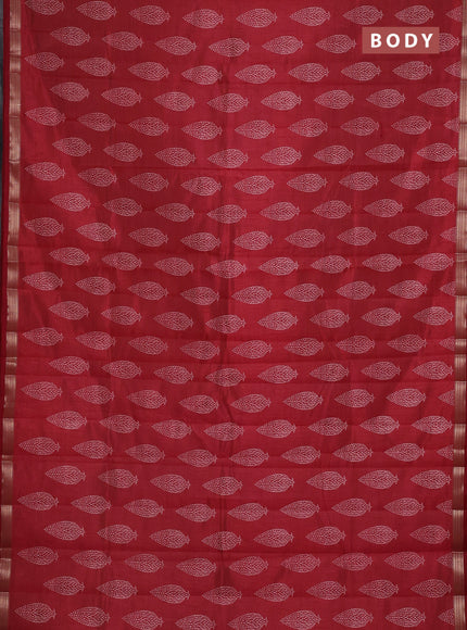Semi raw silk saree maroon with allover butta prints and zari woven border