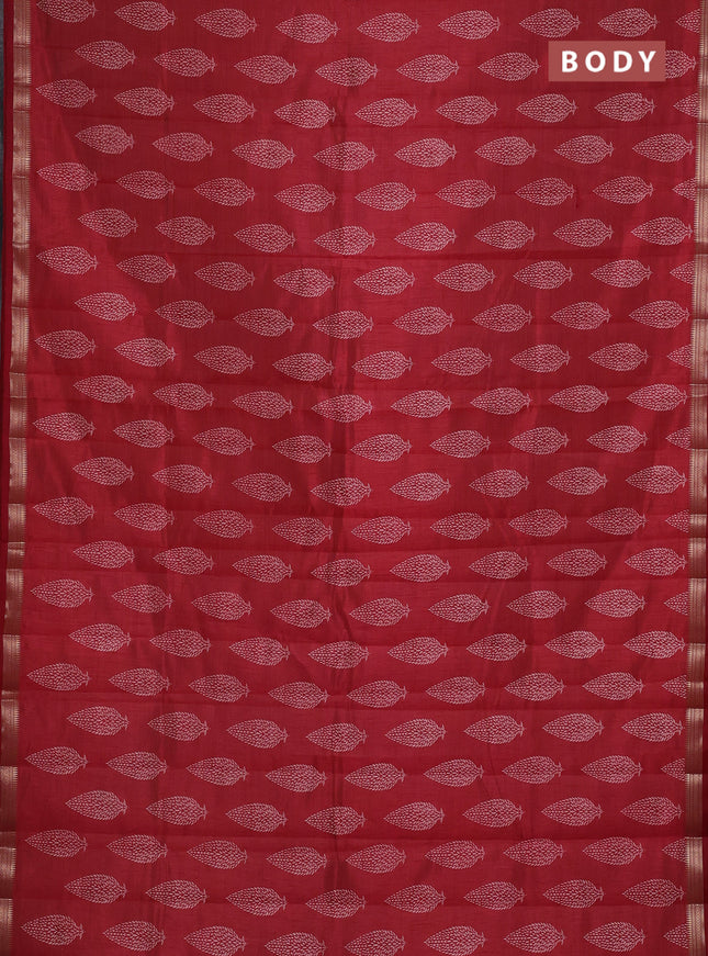 Semi raw silk saree maroon with allover butta prints and zari woven border