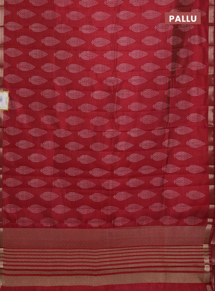 Semi raw silk saree maroon with allover butta prints and zari woven border