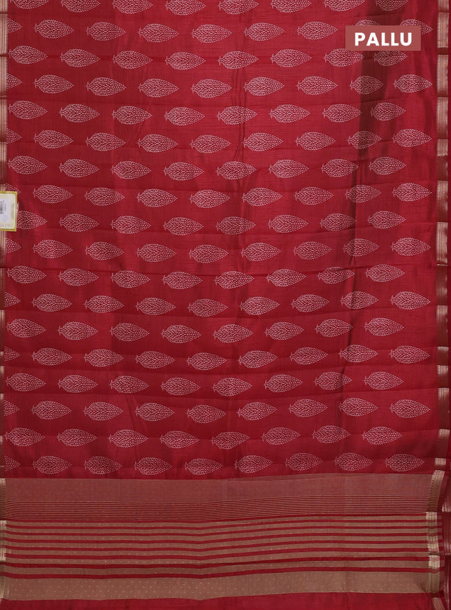 Semi raw silk saree maroon with allover butta prints and zari woven border