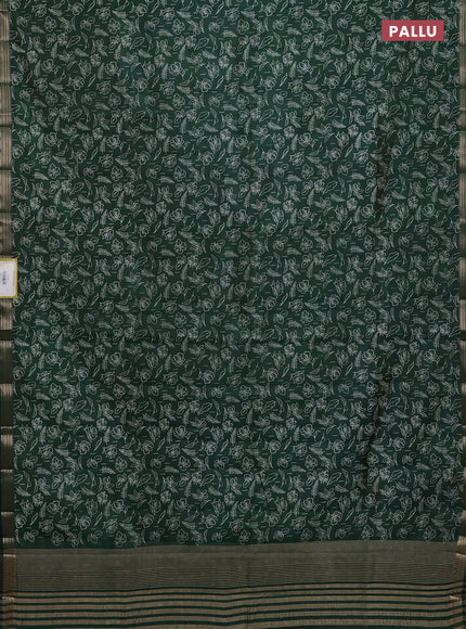 Semi raw silk saree dark green with allover prints and zari woven border