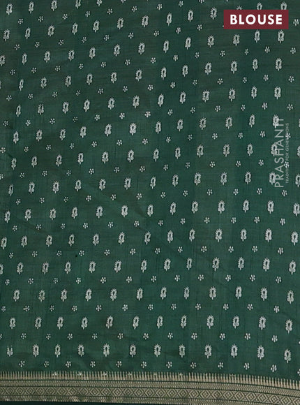 Semi raw silk saree dark green with allover prints and zari woven border