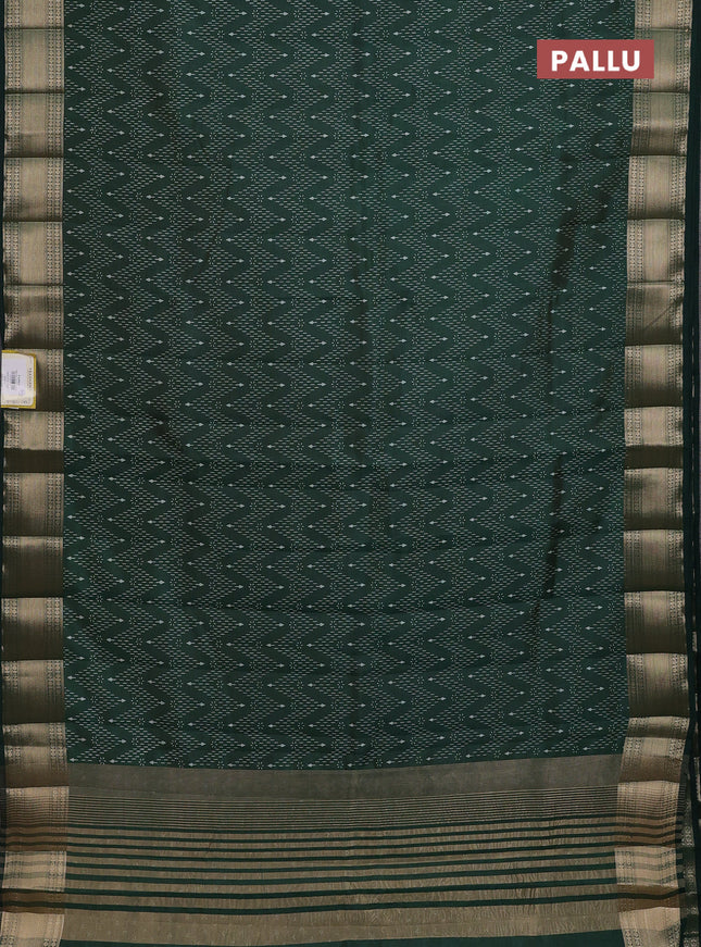 Semi raw silk saree bottle green with allover zig zag prints and zari woven border