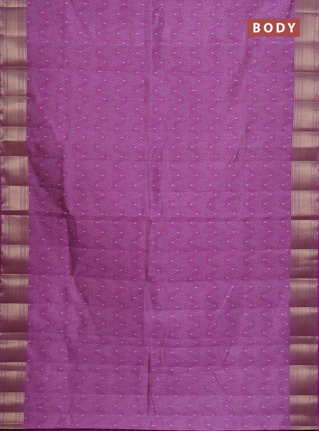 Semi raw silk saree lavender with allover zig zag prints and zari woven border