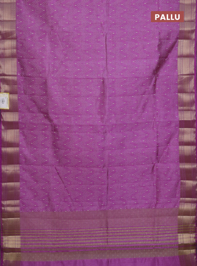 Semi raw silk saree lavender with allover zig zag prints and zari woven border