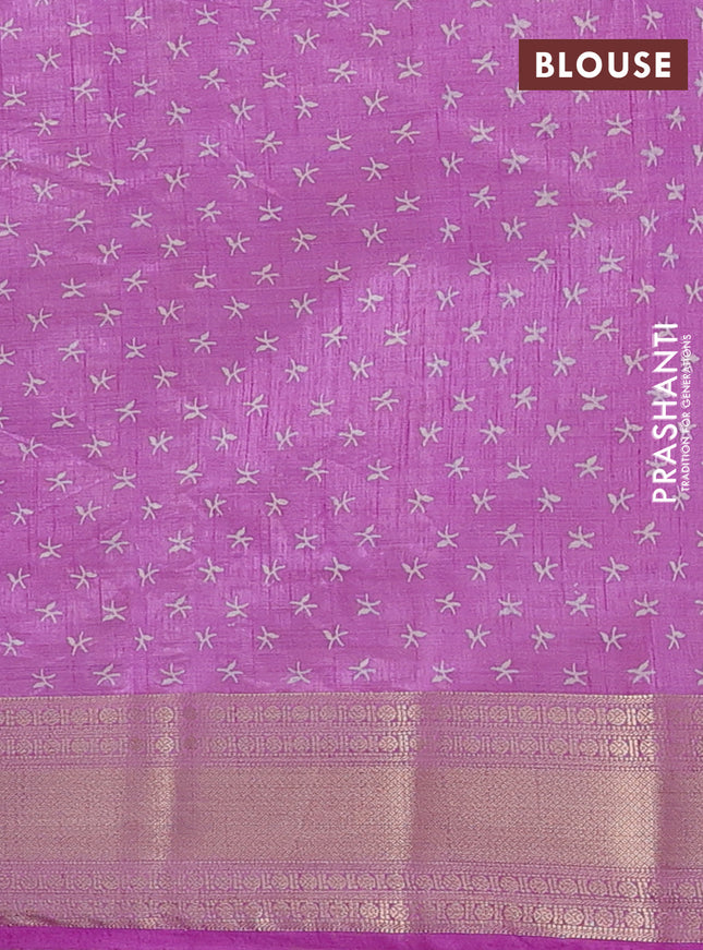 Semi raw silk saree lavender with allover zig zag prints and zari woven border