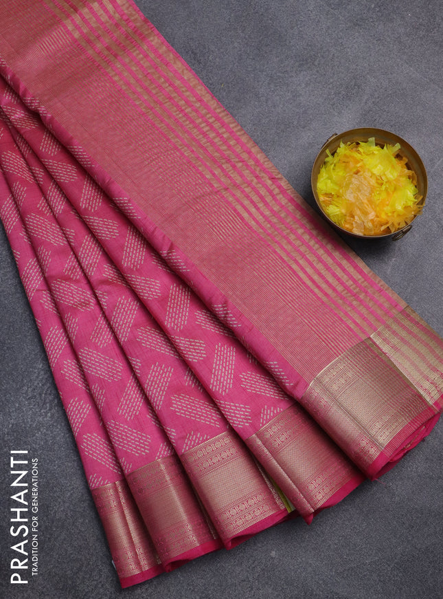 Semi raw silk saree pink with allover butta prints and zari woven border