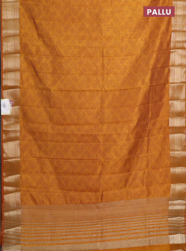 Semi raw silk saree dark mustard with allover butta prints and zari woven border