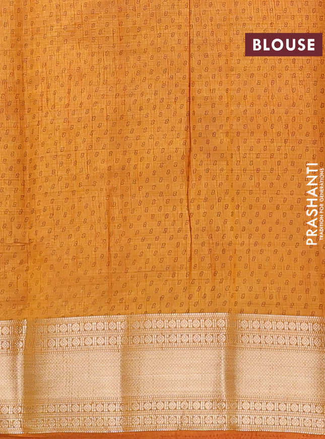 Semi raw silk saree dark mustard with allover butta prints and zari woven border