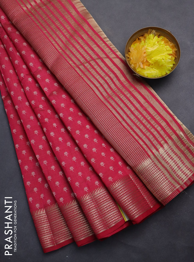 Semi raw silk saree pink with allover butta prints and zari woven border