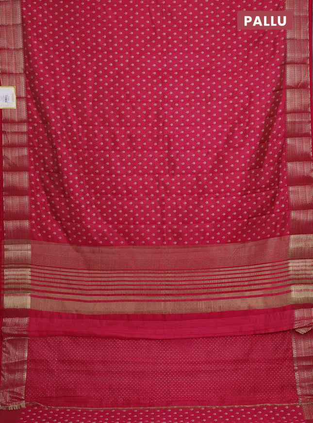Semi raw silk saree pink with allover butta prints and zari woven border