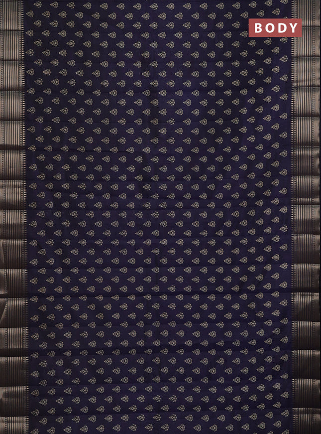 Semi raw silk saree navy blue with allover butta prints and zari woven border
