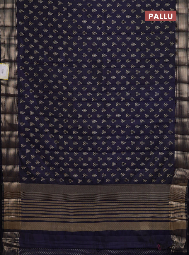 Semi raw silk saree navy blue with allover butta prints and zari woven border