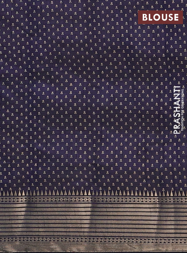 Semi raw silk saree navy blue with allover butta prints and zari woven border