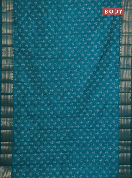 Semi raw silk saree teal green with allover butta prints and zari woven border