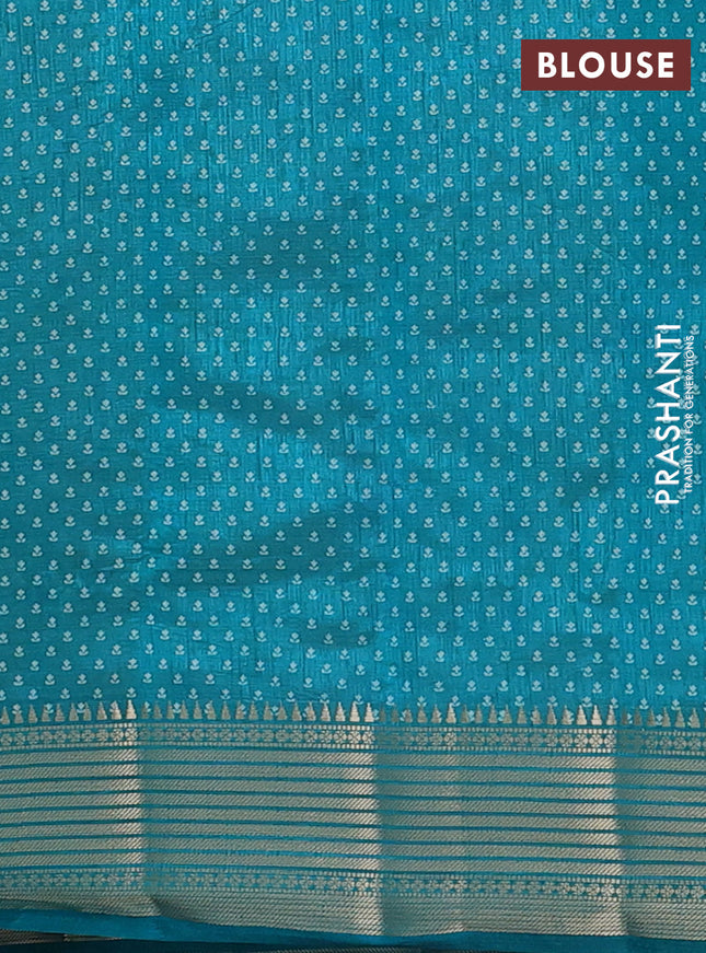 Semi raw silk saree teal green with allover butta prints and zari woven border