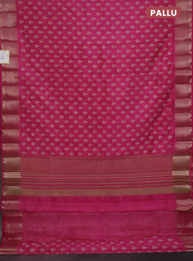 Semi raw silk saree pink with allover butta prints and zari woven border