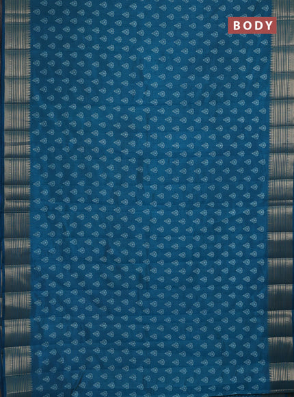 Semi raw silk saree cs blue with allover butta prints and zari woven border