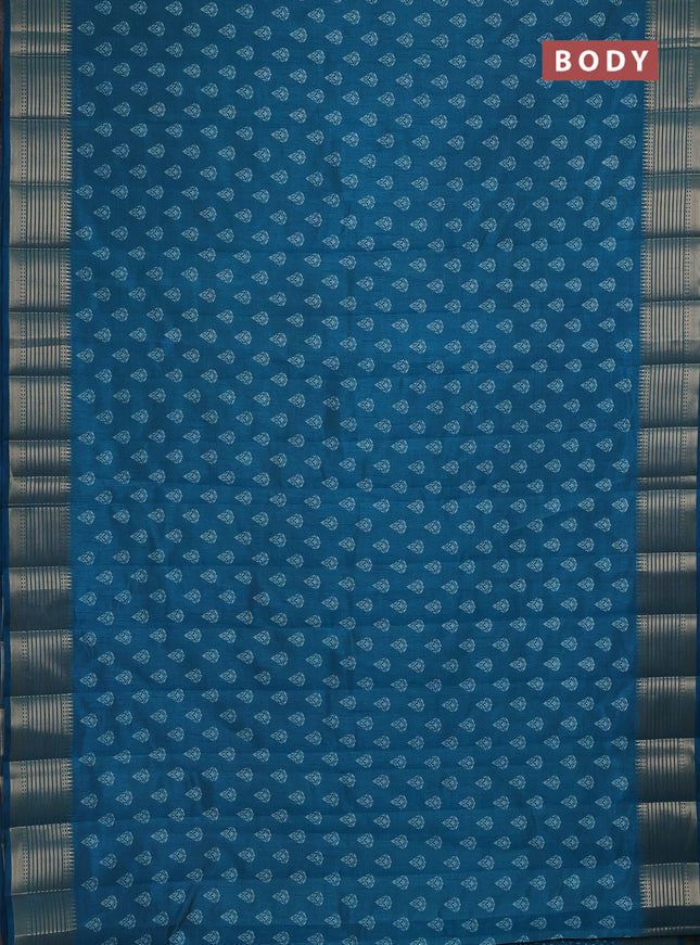 Semi raw silk saree cs blue with allover butta prints and zari woven border