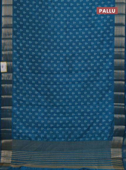 Semi raw silk saree cs blue with allover butta prints and zari woven border