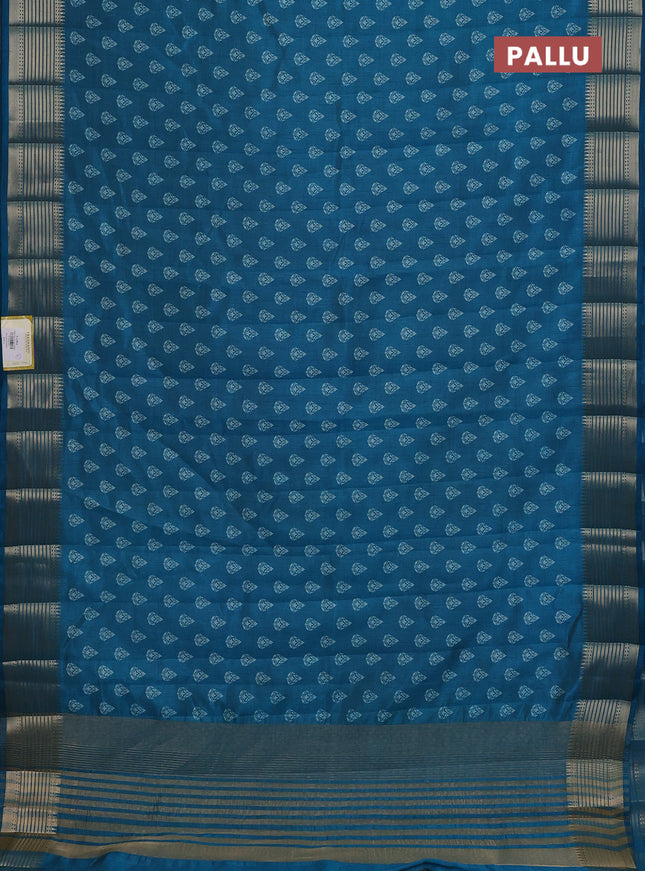 Semi raw silk saree cs blue with allover butta prints and zari woven border