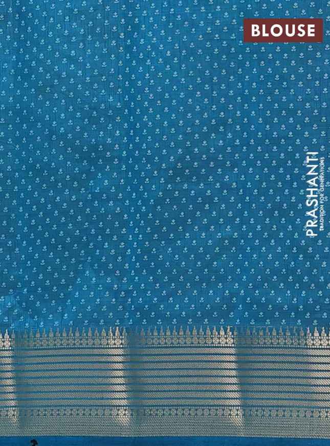 Semi raw silk saree cs blue with allover butta prints and zari woven border