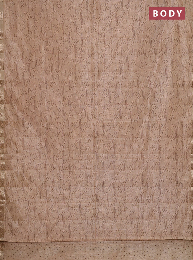 Semi raw silk saree sandal with allover geometric prints and zari woven border