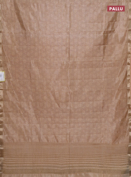 Semi raw silk saree sandal with allover geometric prints and zari woven border