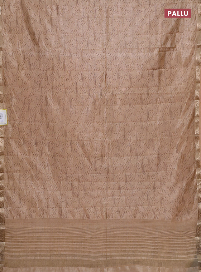 Semi raw silk saree sandal with allover geometric prints and zari woven border