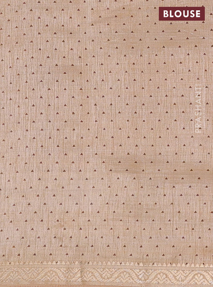 Semi raw silk saree sandal with allover geometric prints and zari woven border