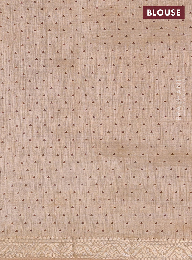 Semi raw silk saree sandal with allover geometric prints and zari woven border