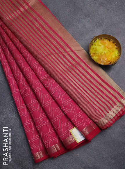 Semi raw silk saree pink with allover geometric prints and zari woven border