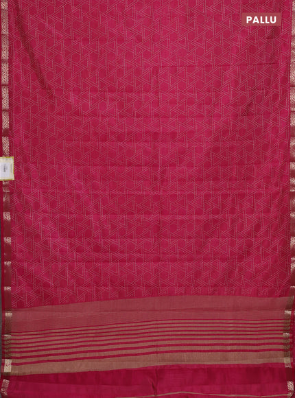 Semi raw silk saree pink with allover geometric prints and zari woven border
