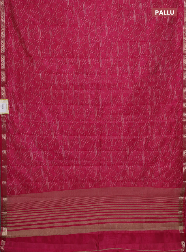 Semi raw silk saree pink with allover geometric prints and zari woven border