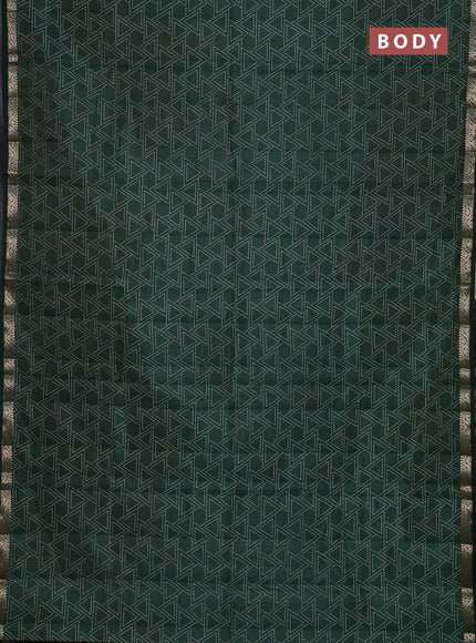 Semi raw silk saree bottle green with allover geometric prints and zari woven border