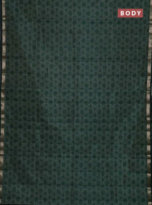 Semi raw silk saree bottle green with allover geometric prints and zari woven border