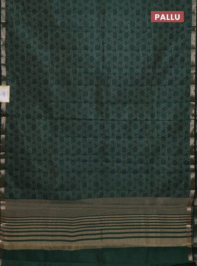 Semi raw silk saree bottle green with allover geometric prints and zari woven border