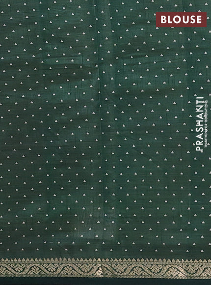 Semi raw silk saree bottle green with allover geometric prints and zari woven border