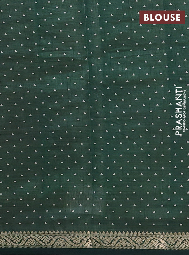 Semi raw silk saree bottle green with allover geometric prints and zari woven border