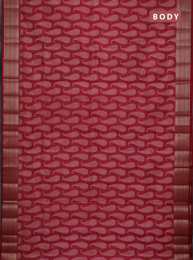 Semi raw silk saree maroon with allover paisley butta prints and zari woven border