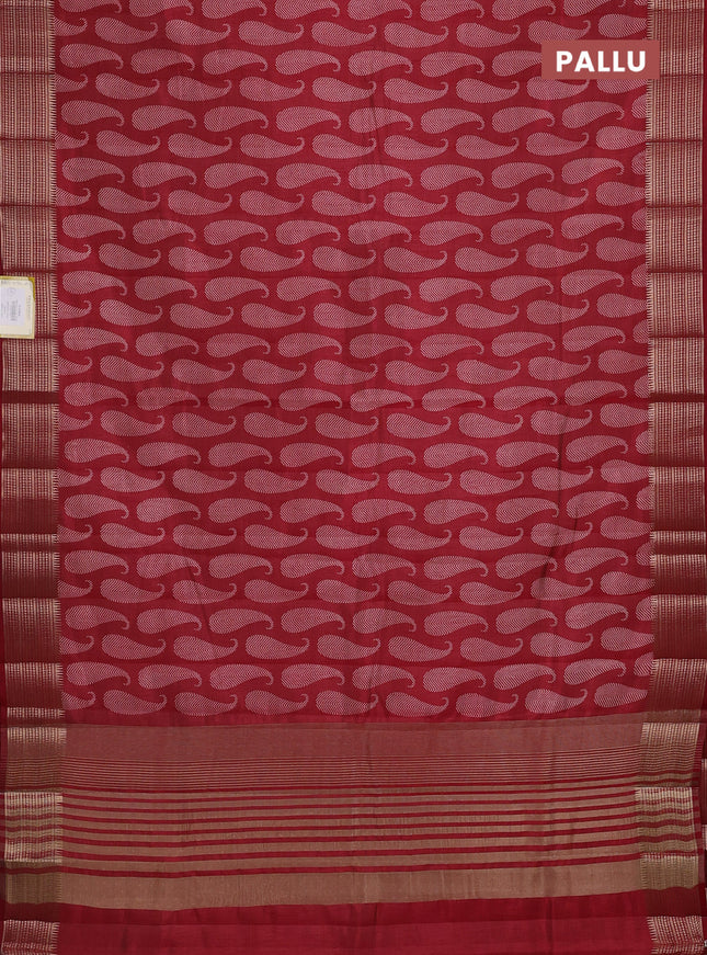 Semi raw silk saree maroon with allover paisley butta prints and zari woven border
