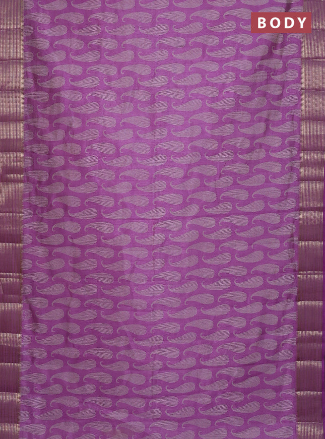 Semi raw silk saree lavender with allover paisley butta prints and zari woven border