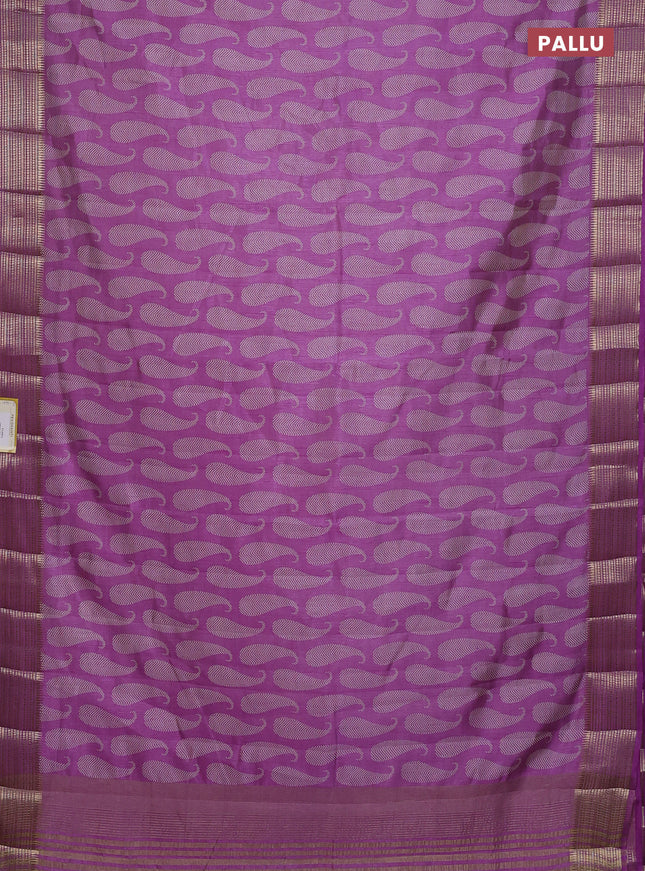 Semi raw silk saree lavender with allover paisley butta prints and zari woven border