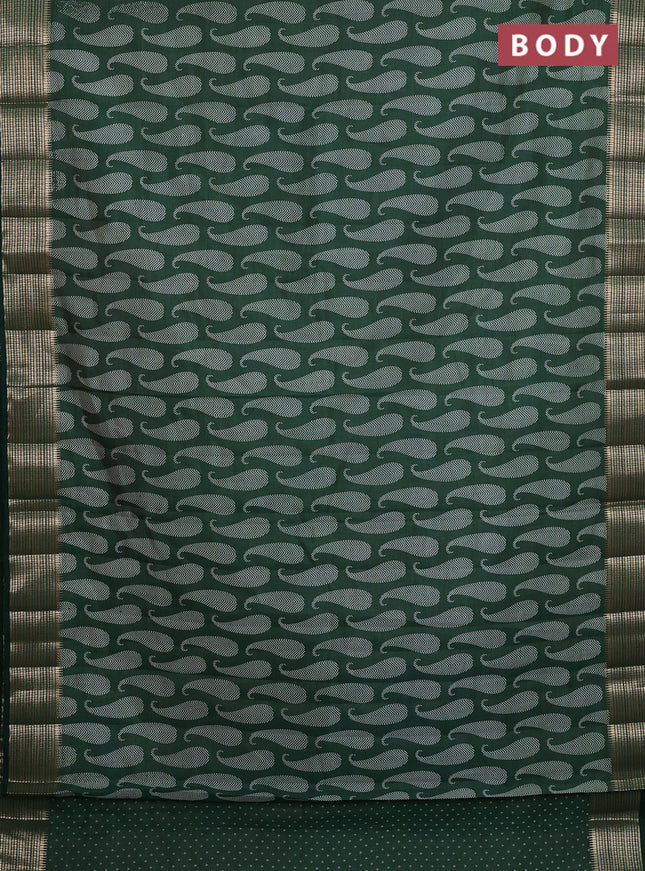 Semi raw silk saree bottle green with allover paisley butta prints and zari woven border