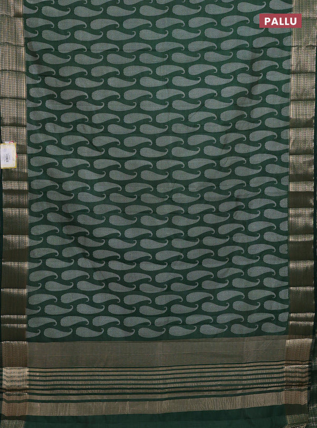 Semi raw silk saree bottle green with allover paisley butta prints and zari woven border