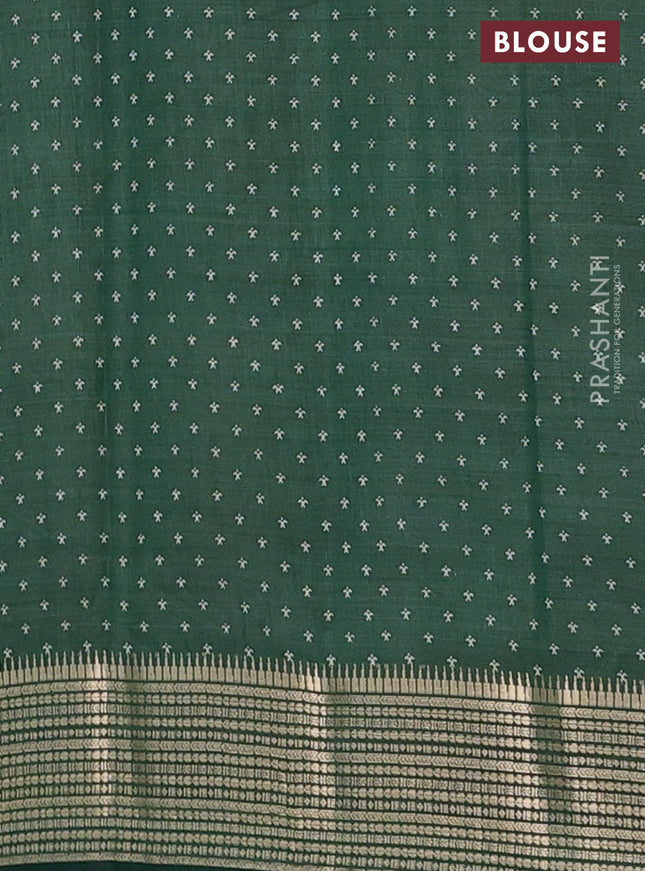 Semi raw silk saree bottle green with allover paisley butta prints and zari woven border