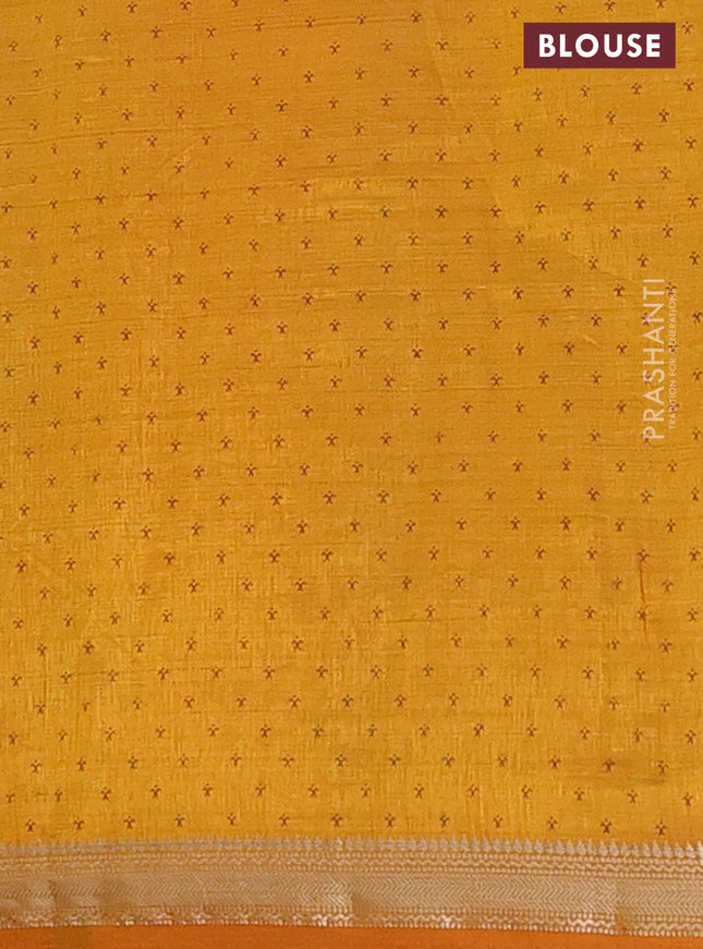 Semi raw silk saree mustard yellow with allover zig zag prints and zari woven border
