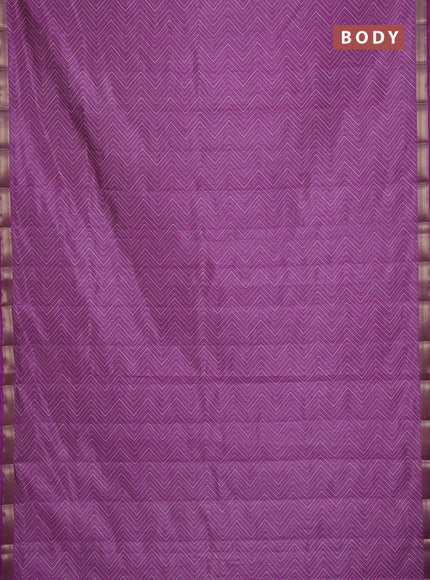Semi raw silk saree lavender with allover zig zag prints and zari woven border